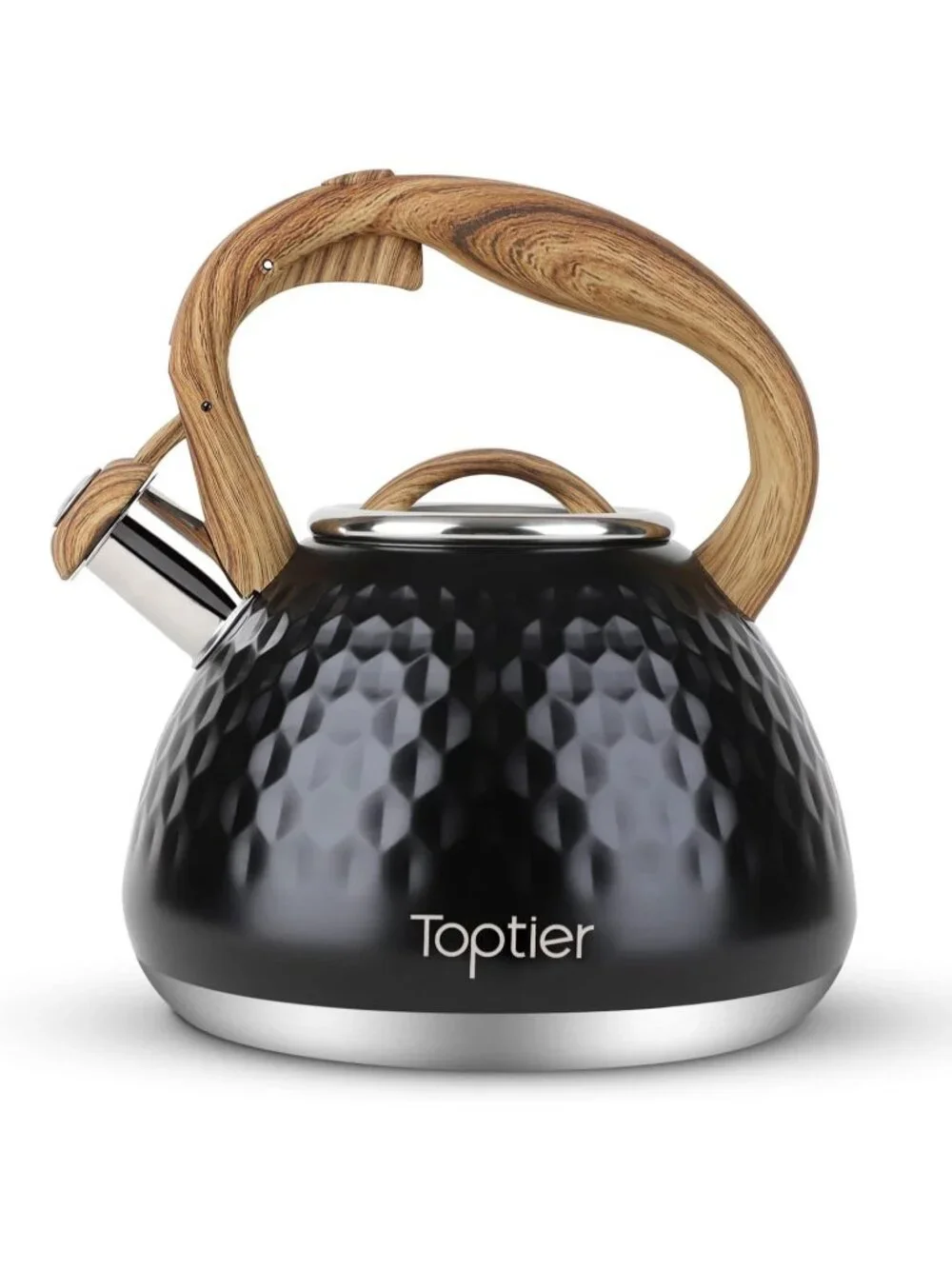 Black Kitchen Whistling Tea Kettle 2.7QT Stainless Steel Diamond Design Stovetop